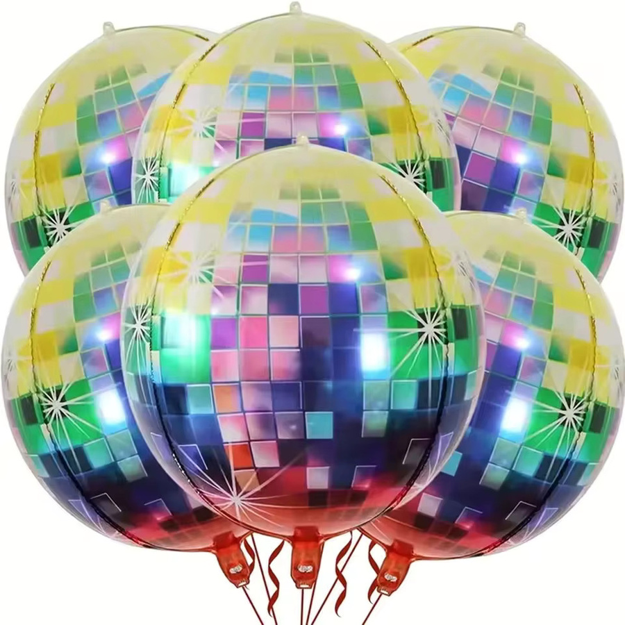 YAYB 6er Set 4D Spiegel Disco Ballons aus Aluminiumfolie in Silber, Gold und Multicolour, 22 Zoll Retro Metallic Deko für deinen Geburtstag - Bild 3