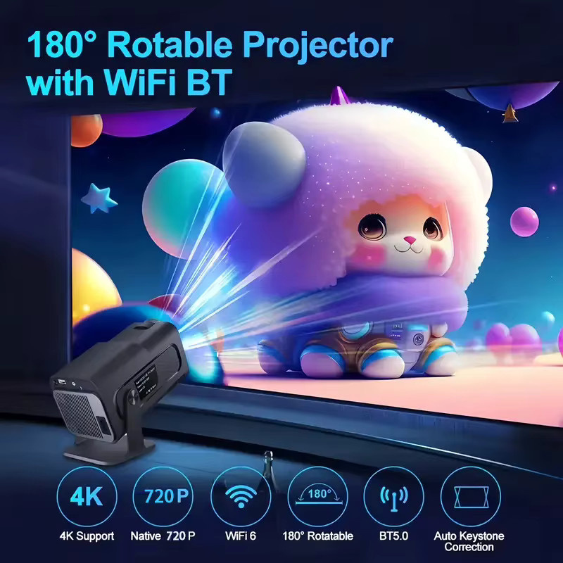 Sucetiho HY320 Mini Projektor mit Android 11, 720P Native Auflösung, 4K Unterstützung, 300 ANSI, Wifi6 und Bluetooth 5.0, 180 Grad drehbar und tragbar - Bild 6