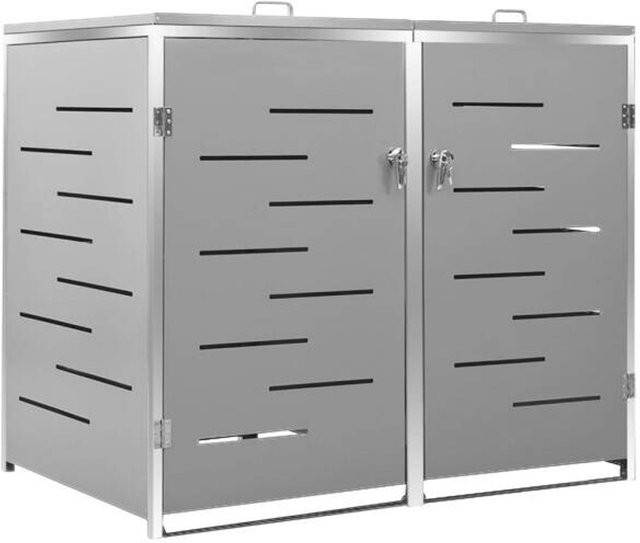 vidaXL Mülltonnenbox für 2 Tonnen aus Edelstahl in Grau/Silber B/T/H: 138 x 77,5 x 115,5 cm - Bild 1