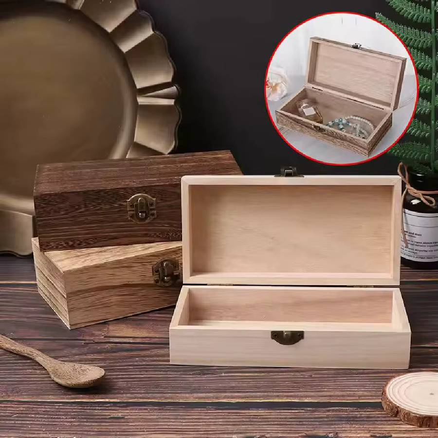 Retro rechteckige Holz-Aufbewahrungsbox als Clamshell-Desktop-Organizer und Schmuckbox in Beige und Braun, B/T/H: 10,0 x 6,0 x 0,0 cm - Bild 2