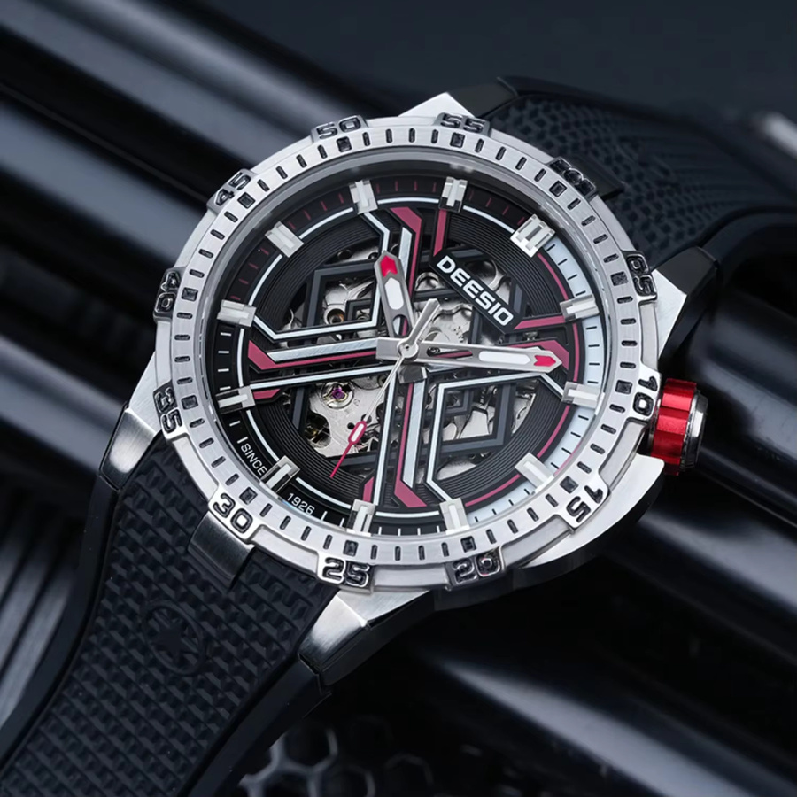 Deesio Armbanduhr, Automatik, Edelstahlgehäuse, Kautschuk, Herren, Schwarz - Bild 2