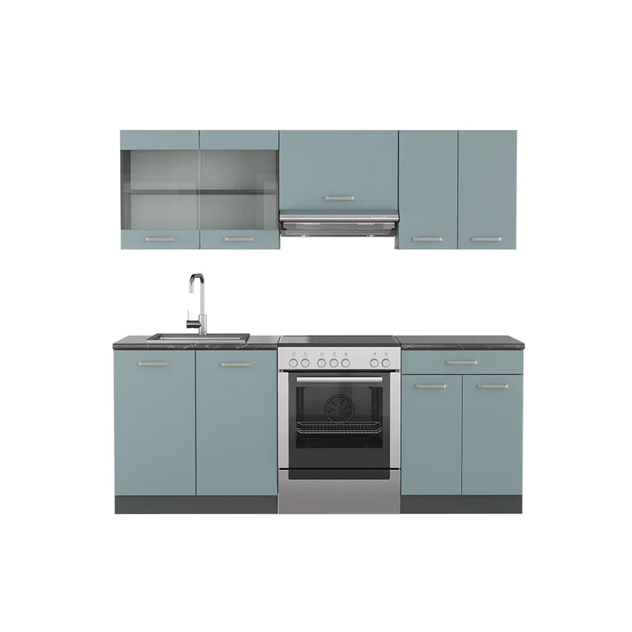 Vicco R-Line Küchenzeile modern in Blau-Grau und Anthrazit, B: 200 cm, H: 82 cm, T: 60 cm - Bild 2
