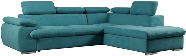 Vente-unique Schlafsofa Fabien in Türkisblau mit L-Form und Schlaffunktion