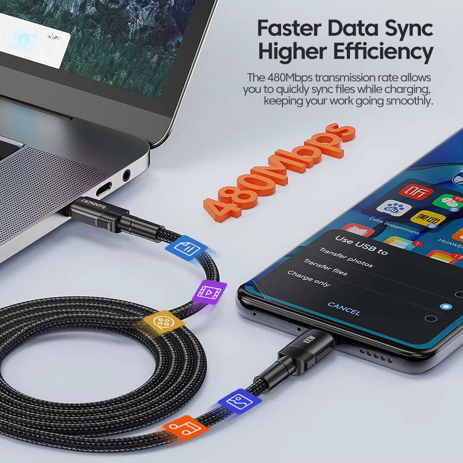 Toocki USB-C auf USB-C Kabel 100 W PD 3.0 Quick Charge 4.0 Schnellladekabel in Schwarz - Bild 3