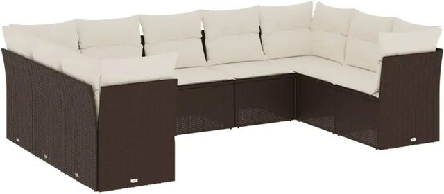 vidaXL 9-tlg Garten-Sofagarnitur in L-Form aus braunem PE-Rattan mit cremeweißen Kissen und Stauraum - Bild 1