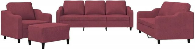 vidaXL 4-teilige Sofagarnitur in Weinrot mit Stoffbezug, bestehend aus 3-Sitzer-Sofa, 2-Sitzer-Sofa, Sessel und Fußhocker inklusive Kissen - Bild 1