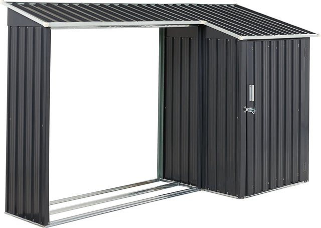 Beliani Gerätehaus AOSTA mit Holzunterstand in Graphitgrau, B/T/H: 105 x 270 x 158 cm - Bild 1