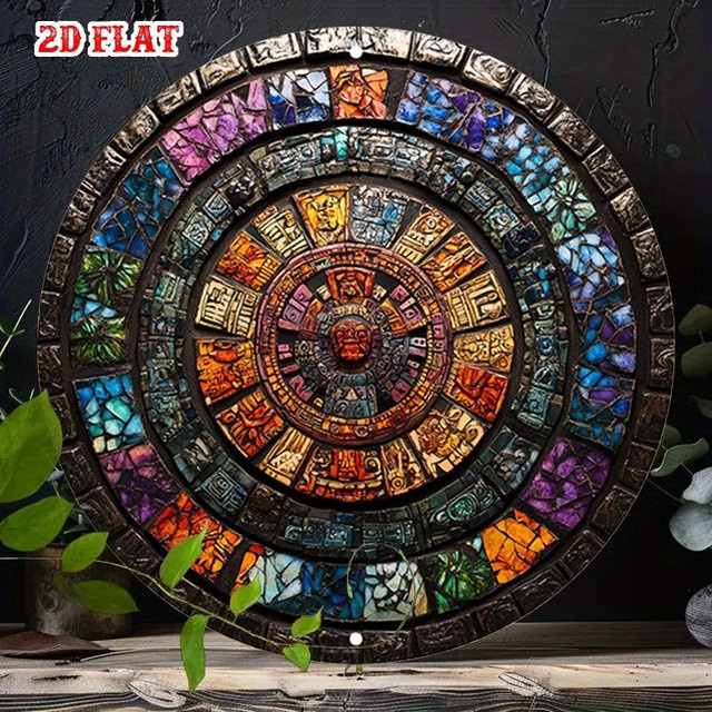 Potdemiel Aluminium-Wandkunst Aztekischer Kalender Rund, Multicolour, Durchmesser: 20 cm - Bild 1