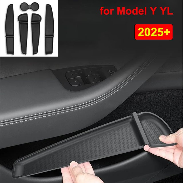 Beworth TPE Aufbewahrungsmatte für Tesla Model Y Juniper 2025 2026, Set aus Türablage und Getränkehalter-Matte für die Mittelkonsole, Schwarz - Bild 1