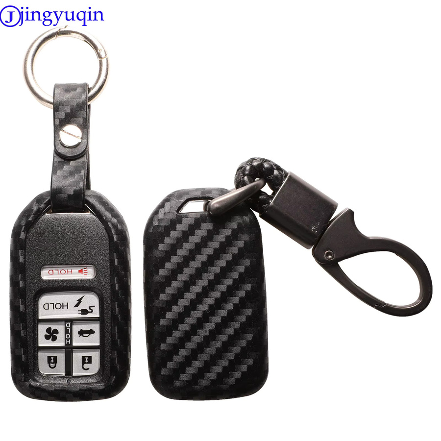 Jingyuqin Carbon Silikon Schutzhülle für Honda Civic Accord Pilot Keyless Smart Key Fob in Schwarz - Bild 3
