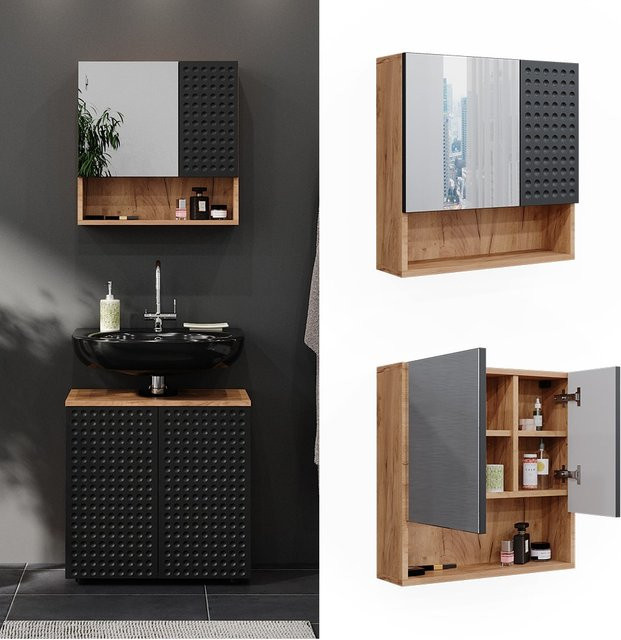 Vicco Badspiegelschrank Irma Eiche Anthrazit Gold B/H: 54 x 55 cm - Bild 1