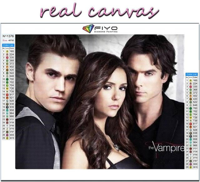 FIYO 5D-Diamant-Stickerei The Vampire Diaries Damon Stefan Elena Diamantmalerei mit Quadratbohrern, B/H: 25 x 35 cm, Multicolour - Bild 1