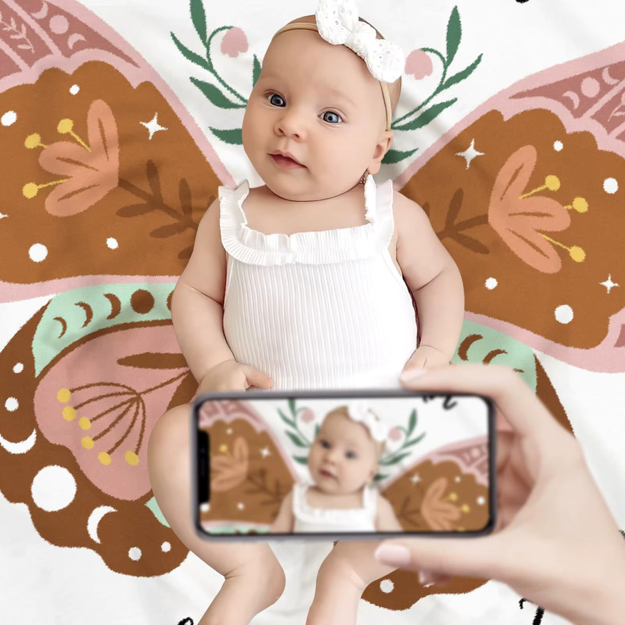 VIKAMA Baby-Meilenstein-Decke mit Schmetterlingsdruck und floralem Boho-Design, Mehrfarbig - Bild 2