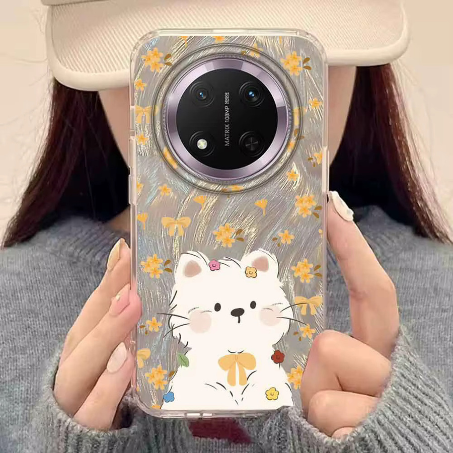 Handyhülle mit Cartoon Katze und Blumen Design für Honor X9c X9b X9a X8a X8b X7c X6c Smart Pro Magic7 6 5 70 Lite in Schwarz und Multicolour - Bild 3