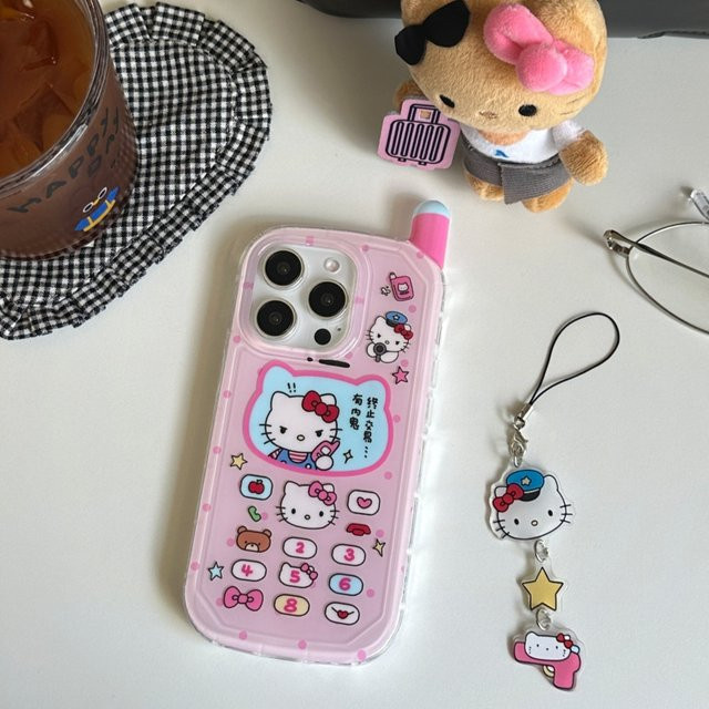 Hallo Kitty Handyhülle in Rosa für Apple iPhone 16, 15, 14, 13 und Pro Max mit Umhängeband und stoßfestem Hardcase - Bild 1