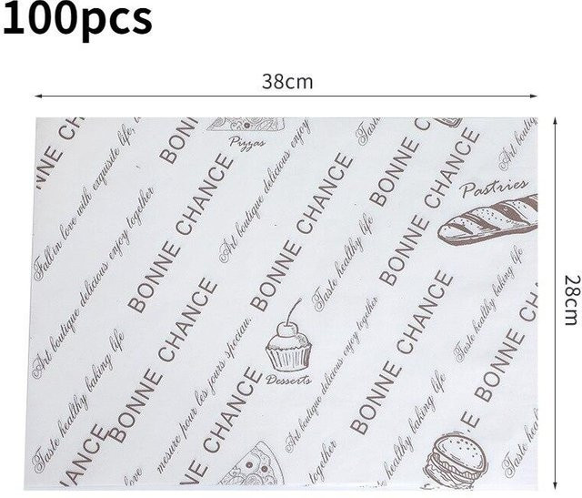 100 Stück Love Home Garden Öldichtes Wachspapier in Weiß als Einweg Lebensmittelwrapper für Kuchen, Brot, Burger und Pommes - Bild 1