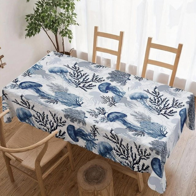 Wasserdichte und wiederverwendbare rechteckige Tischdecke mit Quallen-Korallen-Motiv von JINGYUE Pet in Grau, B/L: 90 x 140 cm - Bild 1