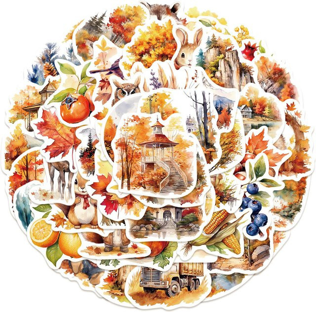 50-teiliges Set wasserfeste Herbsternte-Aufkleber in Multicolor für DIY-Dekoration von Notizbüchern, Laptops und Tagebüchern von BulingBulingStickers Store - Bild 1