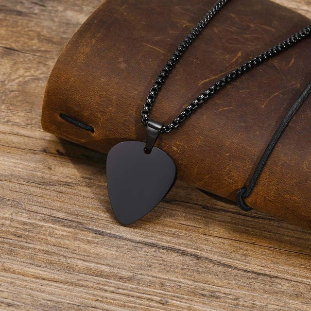 Vnox Halskette, Gitarrenplektrum Anhänger, Edelstahl, Schwarz, 55cm, Herren - Bild 1