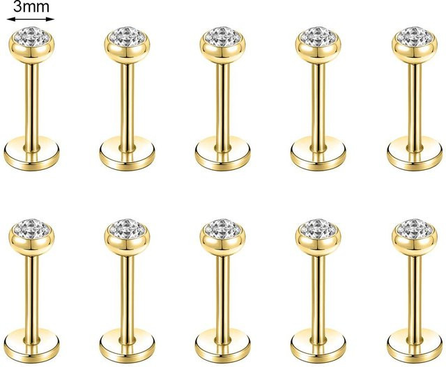 Lucky Star Jewelry Piercing Labret, Edelstahl, Gold, Zirkonia, Herren - Bild 1