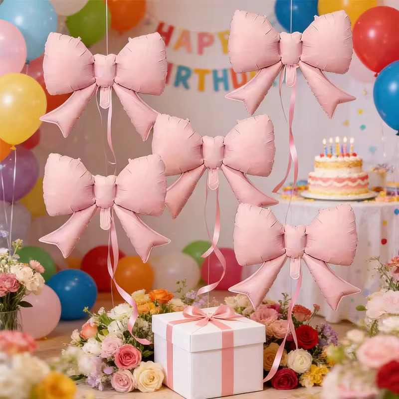 xunyihappy Schleifenballons in Rosa, 53,34 cm, Folienballons mit Herz- und geometrischen Motiven für Hochzeit, Jahrestag, Geburtstag und Party-Dekoration - Bild 3