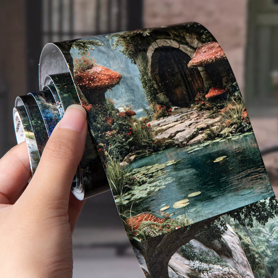 Großformatiges Landschaftsband mit Nachmittags-Landschaftsmotiv in Multicolour für Scrapbooking und DIY-Collagen, 1 Rolle - Bild 2