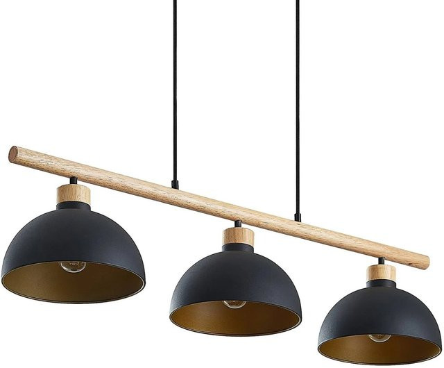 Lindby Pendelleuchte Tirzana Retro Vintage Antik, 3-flammig, Schwarz, Metall und Holz, E27 - Bild 1