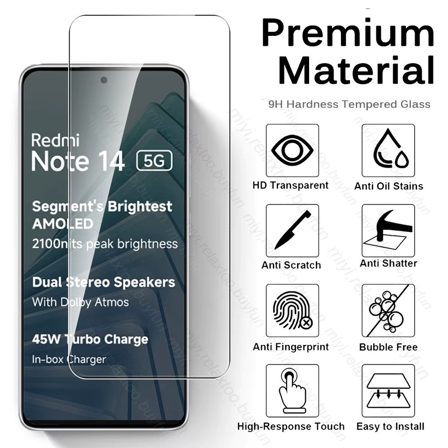 5er-Pack Gehärtetes Schutzglas für Xiaomi Redmi Note 14 5G und 4G, Transparent, HD Display Schutzfolie - Bild 2