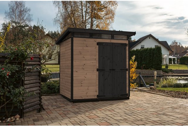 UPYARD Holz-Gartenhaus Strongbox L Braun mit Pultdach und Holzmaserung, B/T/H: 190 x 76 x 225 cm - Bild 1