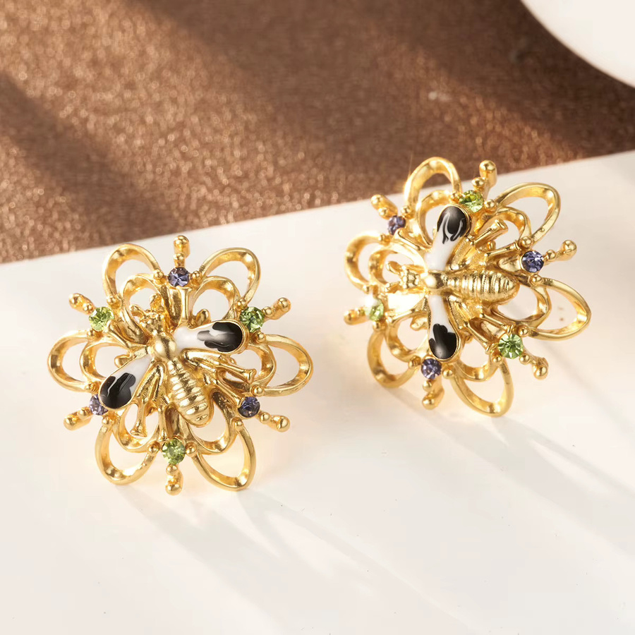 Kovonchy Ohrstecker, Bienen- und Blumenmotiv, 18K vergoldet, Damen und Mädchen, Zirkonia - Bild 6