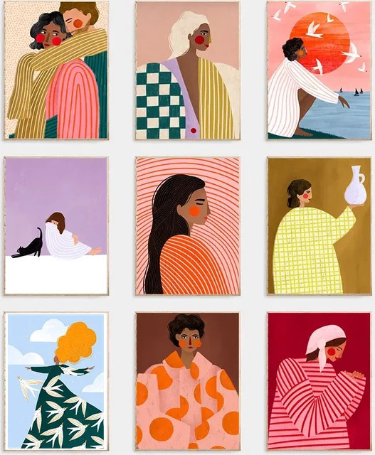 Potdemiel Leinwand Poster mit buntem Streifenmuster und geometrischer Illustration in Multicolour - Bild 1