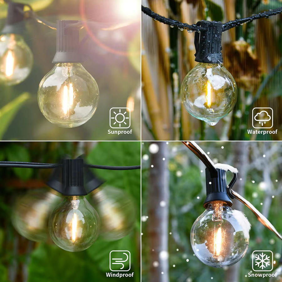 Burhui Outdoor-Lichterkette mit transparenten Kugelbirnen in Warmweiß für Garten, Hochzeit und Weihnachten - Bild 3