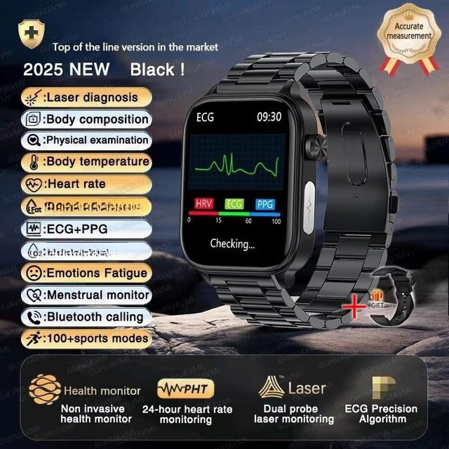 ZODVBOZ Smartwatch mit EKG und PPG Gesundheitsdiagnose, Blutdruckmessung, Herzfrequenz, SpO2 und Schlafüberwachung, Farbe: Black-Steel - Bild 1