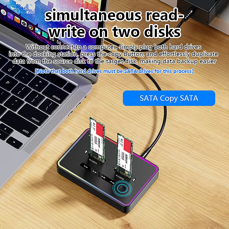 Blueendless Offline-Klon Dual M.2 NGFF SATA SSD-Gehäuse USB-C 2-Bay Dockingstation für 2230 2242 2260 2280 SSD, Schwarz - Bild 2
