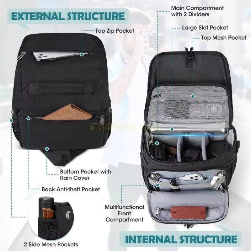F62C Leichte DSLR-Tasche aus wasserabweisendem Polyester in Schwarz - Bild 2