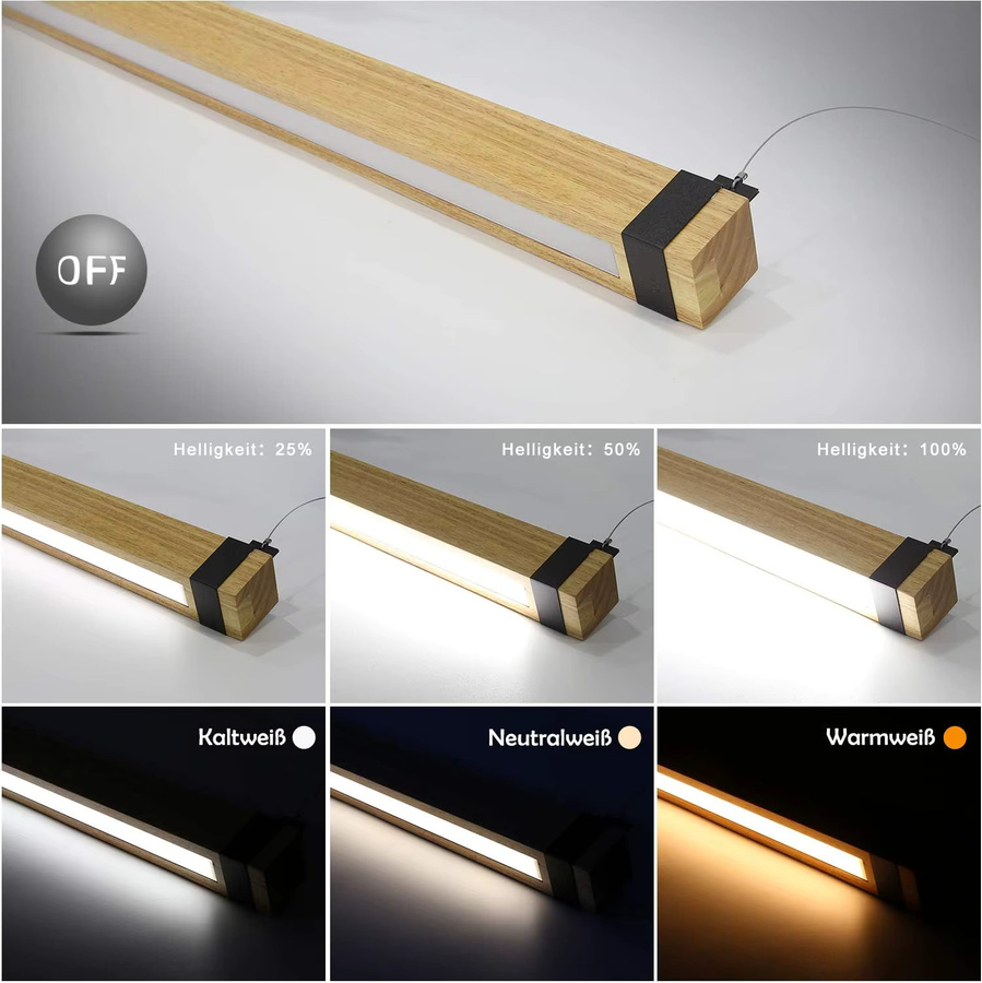Dimmbare LED Pendelleuchte aus Holz im Industrial Design, Schwarz, 100 cm - Bild 2