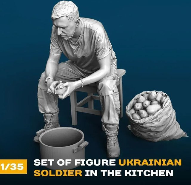 GK Ukrainischer Soldat Kartoffel verarbeiten, Resin-Modellfigur, 1:35 - Bild 1