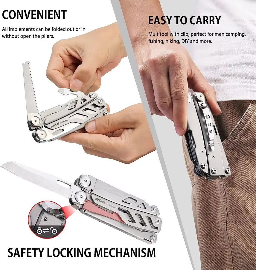 Nextool Flaggschiff Pro 16 in 1 Multitool mit Kydex-Scheide und Klappzange in Silber - Bild 6