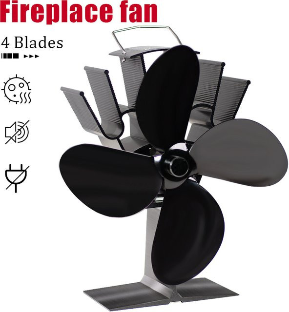 Geräusloser Kaminventilator aus Aluminiumlegierung in Schwarz mit 4 Blättern und Thermo-Power für den Heizzyklus - Bild 1