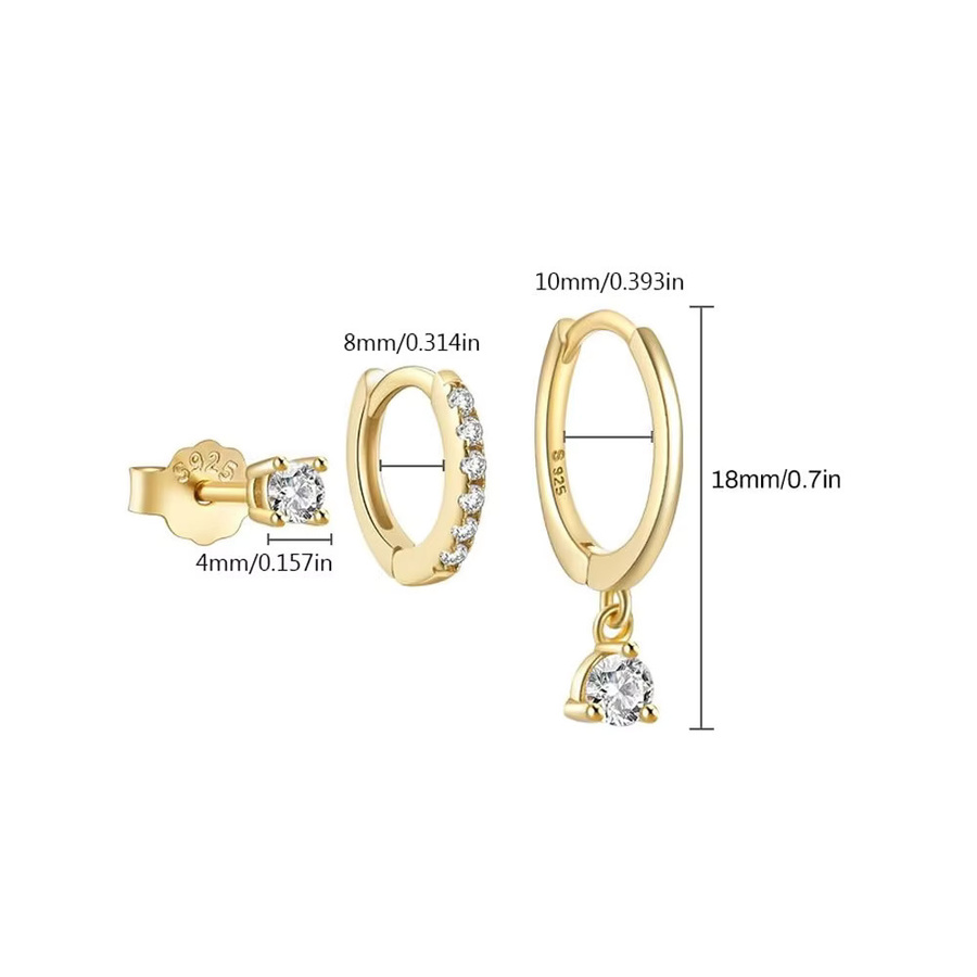 RUIYI Ohrring-Set, 925 Silber, Gold, Zirkonia, Unisex - Bild 2