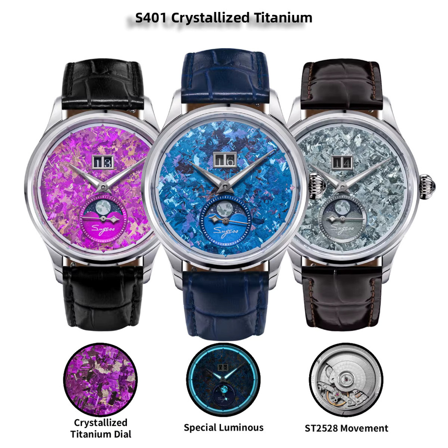 Sugess Armbanduhr, Automatik, Mondphase, Titan, Blau, Herren - Bild 2