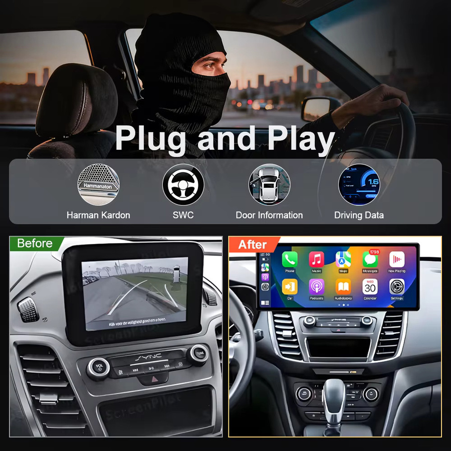 Android 16 Autoradio mit GPS Navigation und Touchscreen für Ford Transit Connect MK2 2019-2023, Multimedia Videoplayer, Schwarz - Bild 4