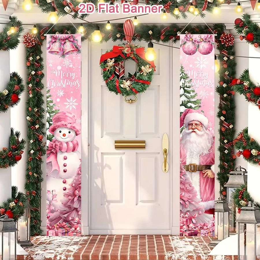 VIKAMA Weihnachts-Türbanner mit Weihnachtsmann und Schneemann, bunte Winter-Dekoration für Veranda und Innenbereich, hängendes Dekoschild - Bild 2