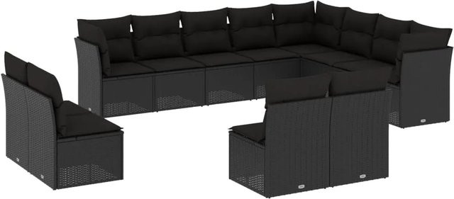 vidaXL 12-tlg. Garten-Sofagarnitur in U-Form aus Polyrattan mit Kissen in Schwarz - Bild 1