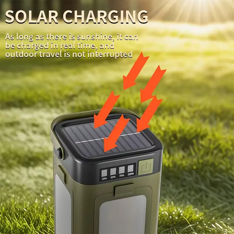 XIWANGFIRE Solar-LED-Leuchte mit Typ-C Akku und Powerbank-Funktion, weiße tragbare Campinglampe mit Haken für Outdoor, Wandern und Angeln - Bild 2