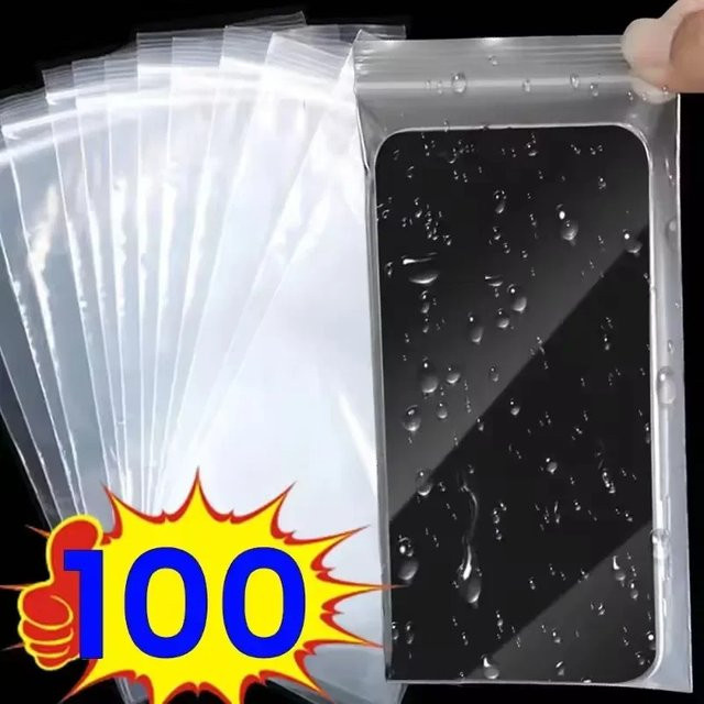 100 Stück wasserdichte Handytaschen von Untior, transparente selbstdichtende Einweg-Schutztaschen für universelle Mobiltelefone und Kleinigkeiten - Bild 1