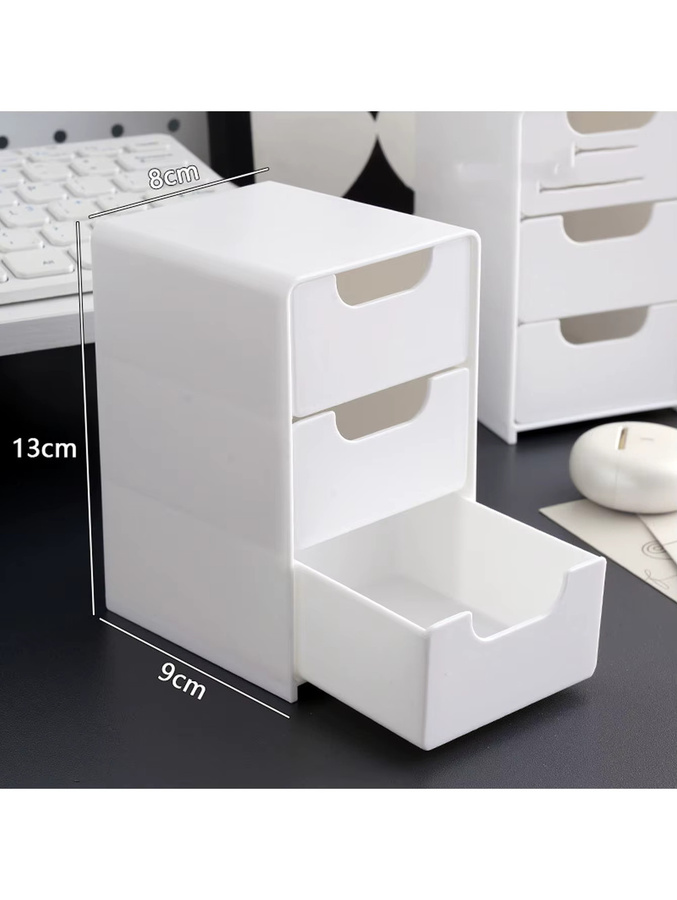 Multifunktionale Kunststoff-Aufbewahrungsbox mit verstärkter Dreifach-Schublade in Weiß für Schreibtisch und Büro - Bild 3