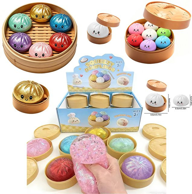Potdemiel Dumpling-Squishies mit Bambus-Dampfgarer, bunt, 6-teiliges Set - Bild 1