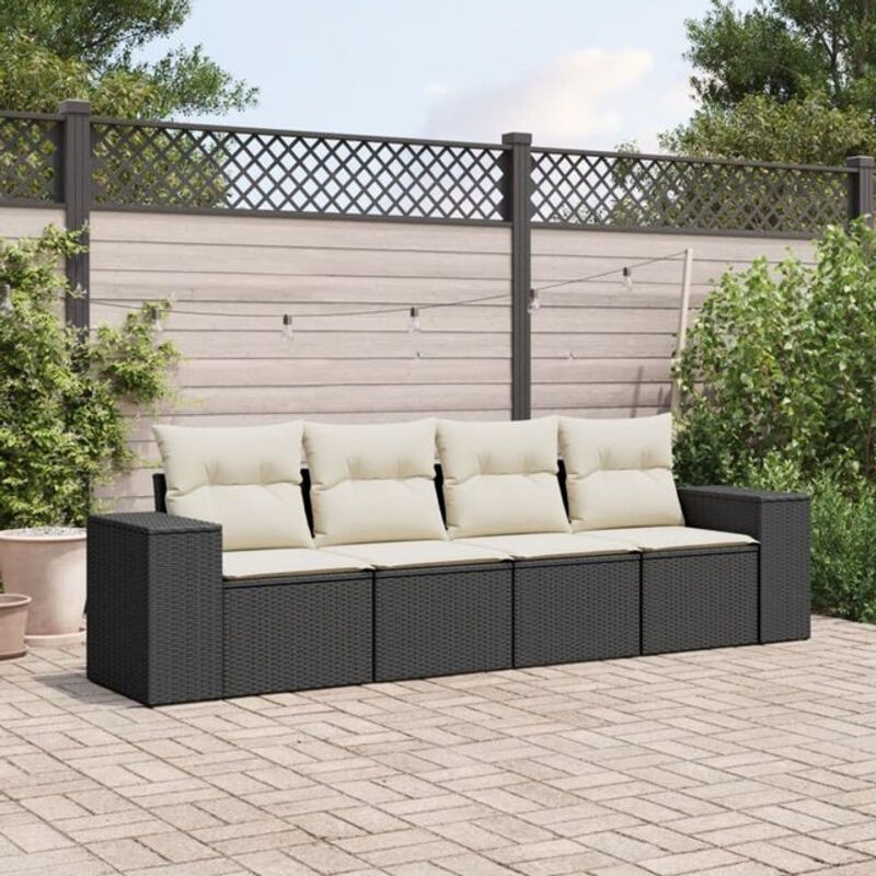 4-tlg. Garten-Sofagarnitur aus modernem Poly-Rattan mit Kissen in Schwarz von vidaxl - Bild 1