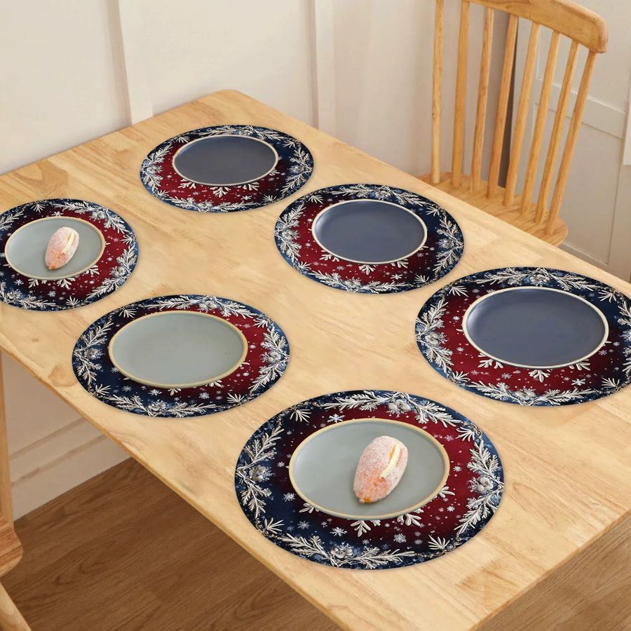 VIKAMA 6-teiliges Tischset-Set mit Schneeflocken-Kiefernzweig in Rot und Multicolor für die Weihnachtsdekoration - Bild 3